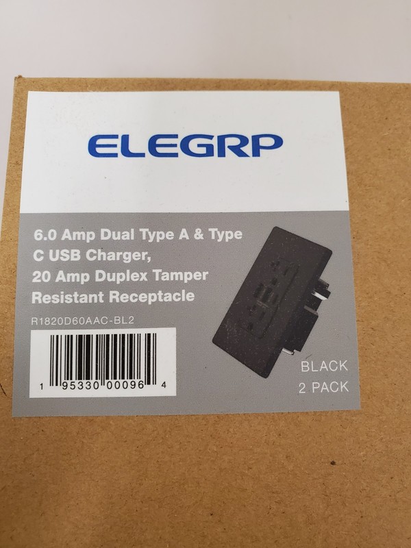 *2-PACK* ELEGRP 3-Port Type C & Dual Type A USB Duplex Outlet + Wall Plate Black gallery