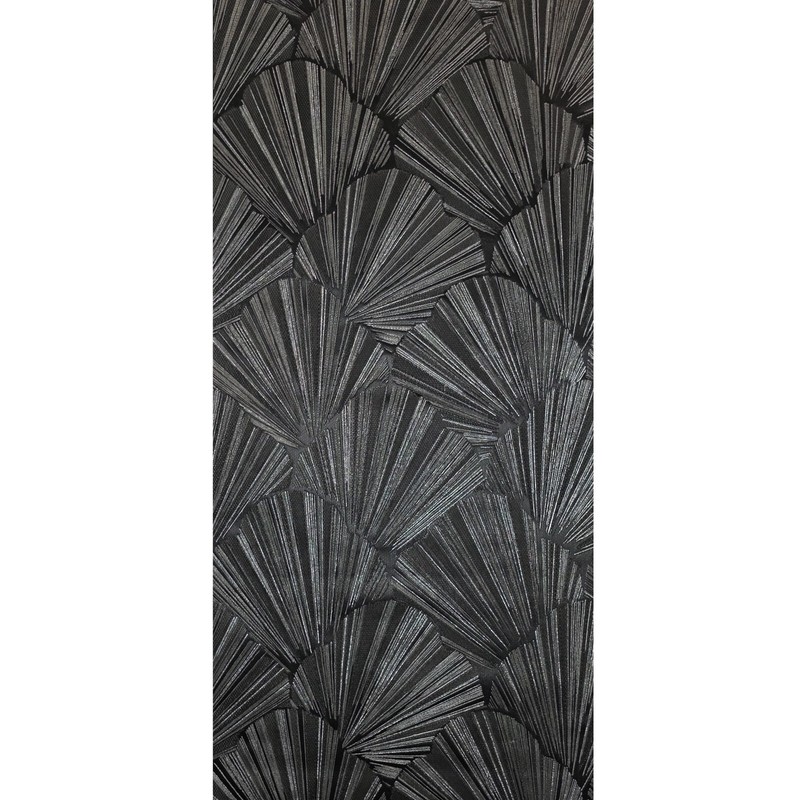Modern charcoal black gray silver shell art deco faux fabric textured Wallpaper gallery