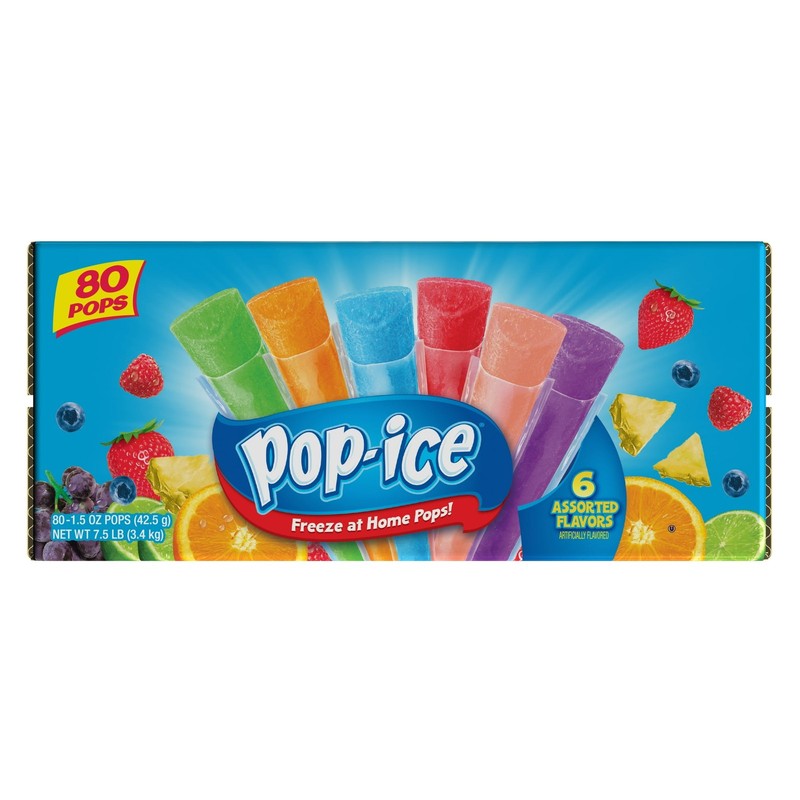 Pop-Ice Assorted Fruit Freezer Ice Pops, Gluten-Free Frozen Snack, 1.5 oz, 80 Ct gallery