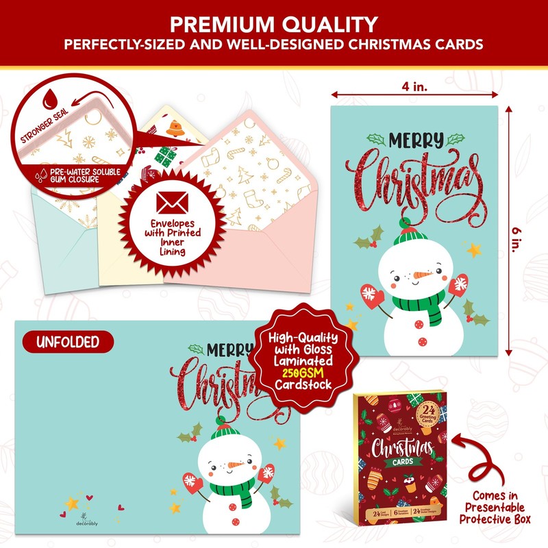 24 Pack Foiled & Glittery 6x4in Assorted Box Christmas Cards gallery