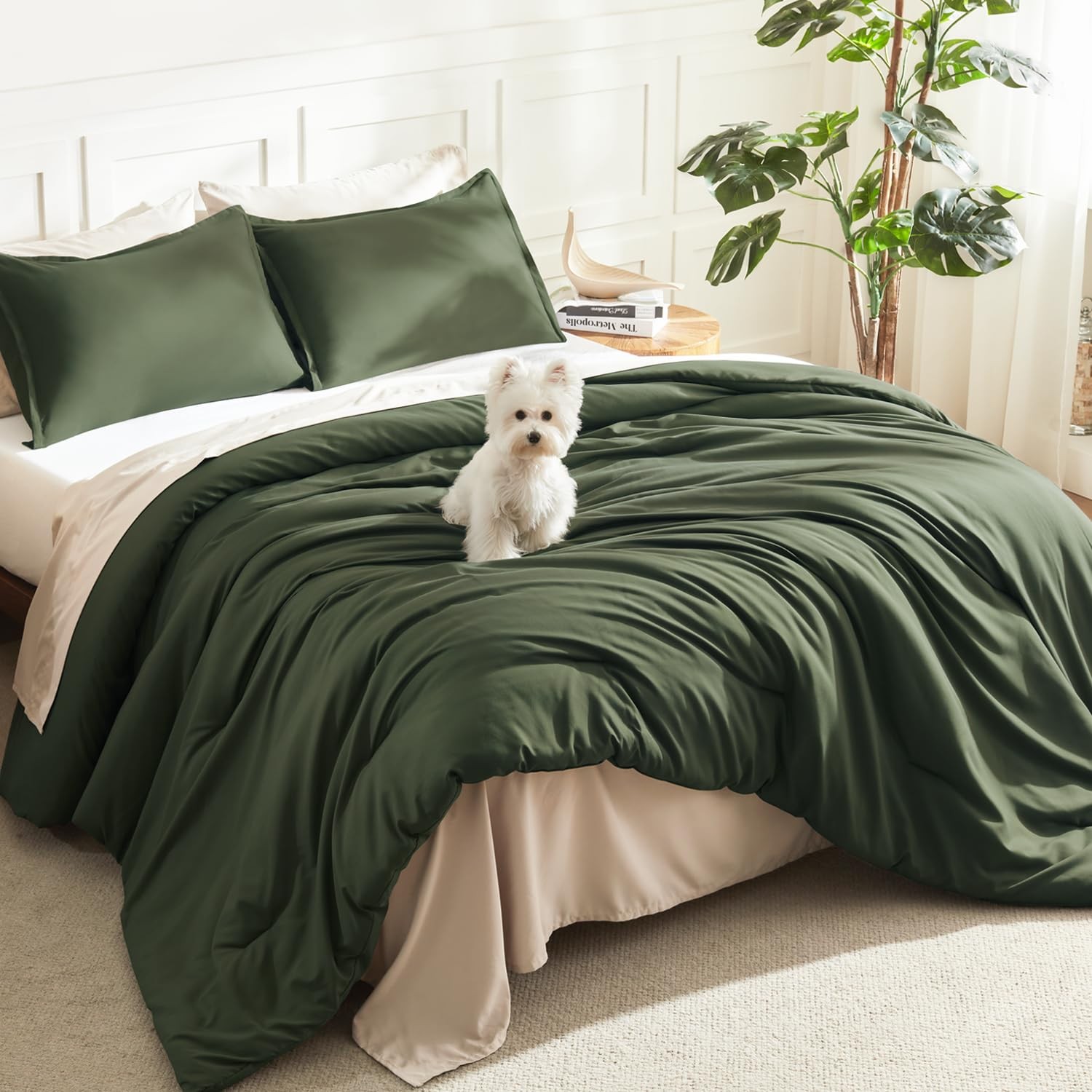 Dark Olive Green Comforter Set Full, 3 Pieces Solid Bedding Comforter Set, Al... gallery