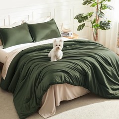Dark Olive Green Comforter Set Full, 3 Pieces Solid Bedding Comforter Set, Al…