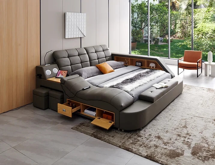 Multifunction Storage bed with bluetooth speaker, massage lounge Italian leather gallery