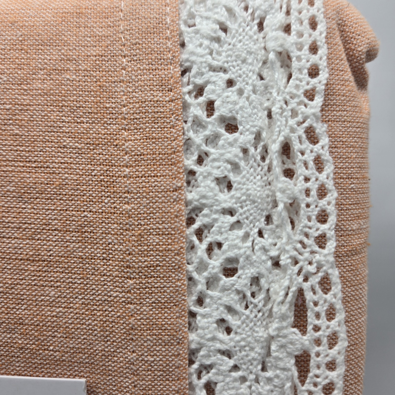 Shabby Chic 60x120 Oblong Peach Tablecloth With White Lace Edging Orange Cotton gallery