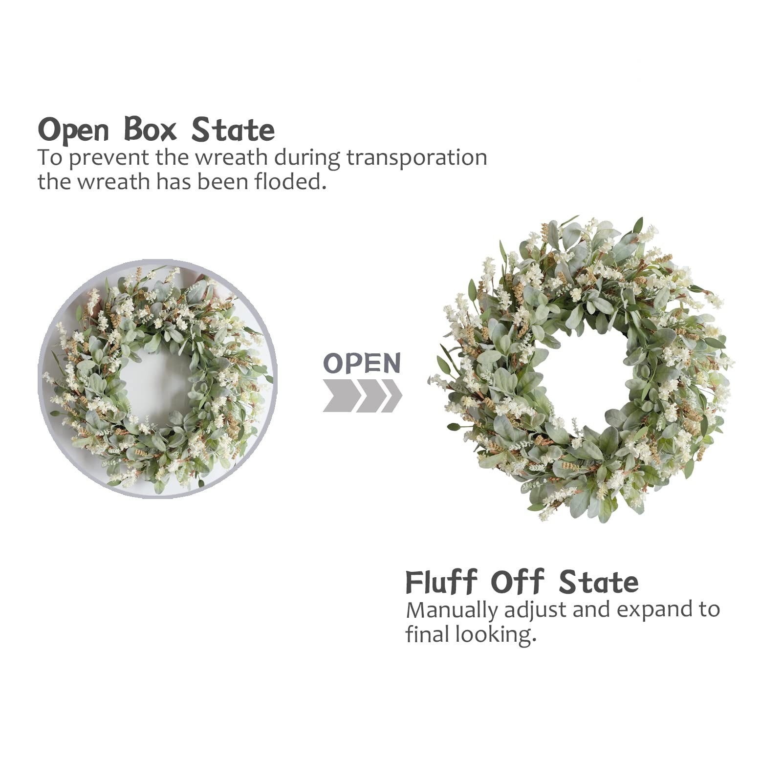 24 Inch Summer Spring Ivory Flowers Wreath for Front Door, Everyday Lamb Ears gallery