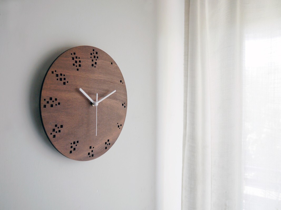 10" Modern Dark Walnut Square Numbers Wooden Wall Timepiece for Bedroom & Office gallery