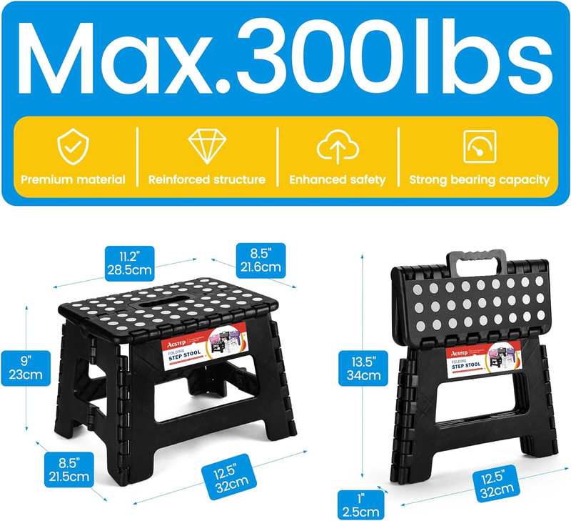 Folding Step Stool 9 Inch, Sturdy Collapsible Kitchen Step Stool Foldable for Ki gallery
