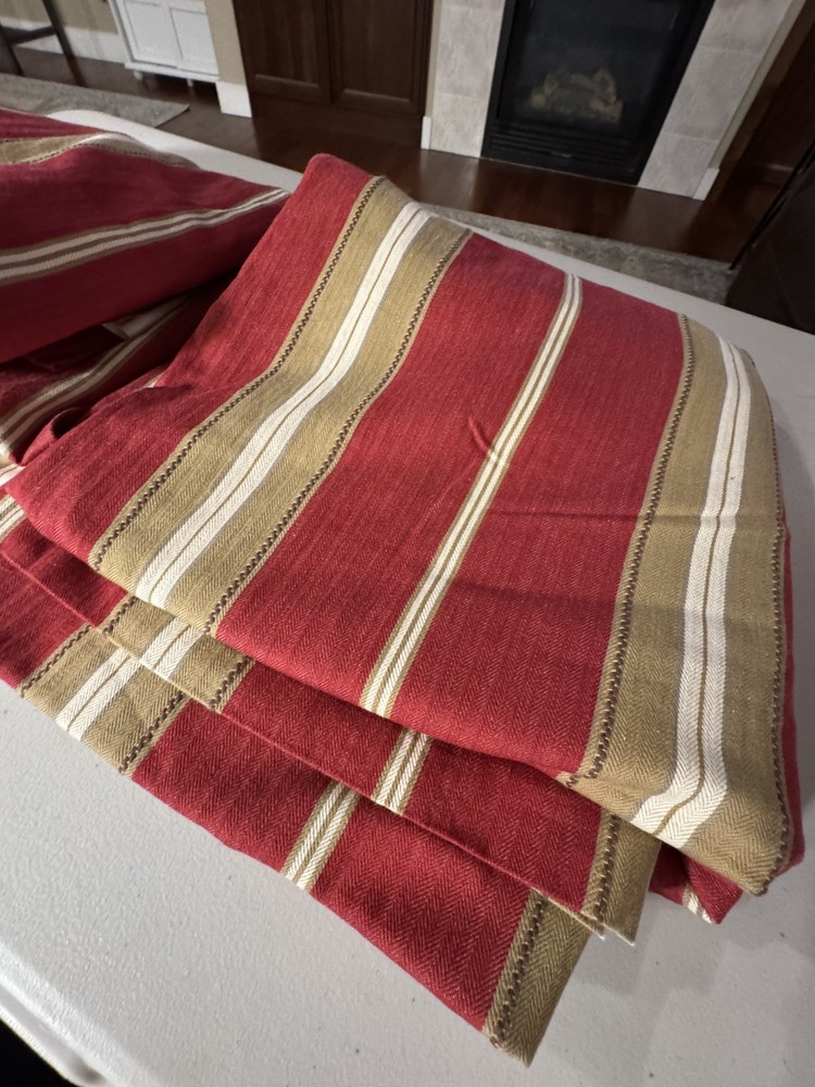 Pottery Barn Harrison Stripes Lined Curtain Panels 50x96" 2 Panels Red Tan EUC