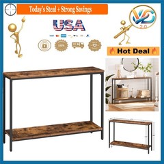 Narrow Console Table 47.2″ Rustic Brown Black Metal Frame Entryway Sofa