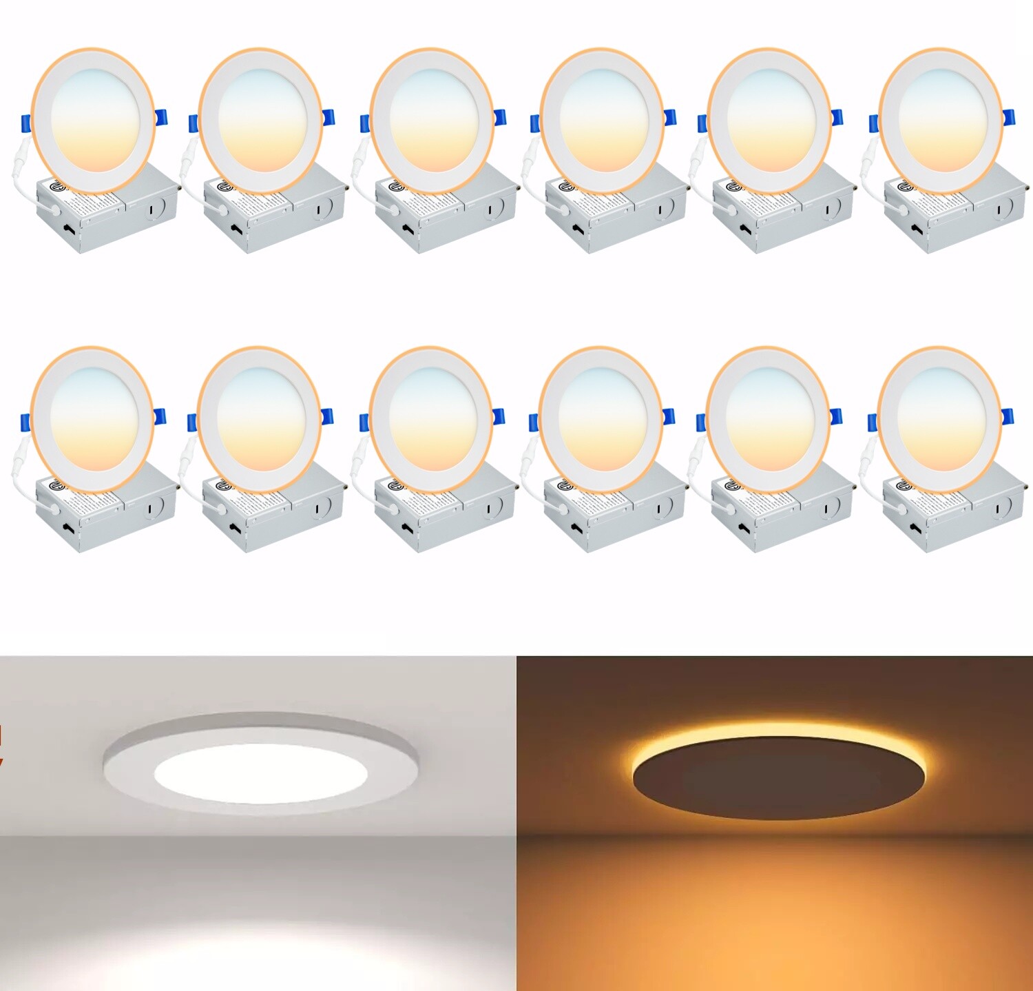 12 Pack 4 Inch Ultra-Thin LED Recessed Ceiling Light with Junction Box DIMMABLE gallery