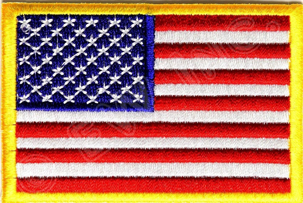 AMERICAN FLAG PATCH embroidered iron-on GOLD BORDER USA US United States QUALITY gallery