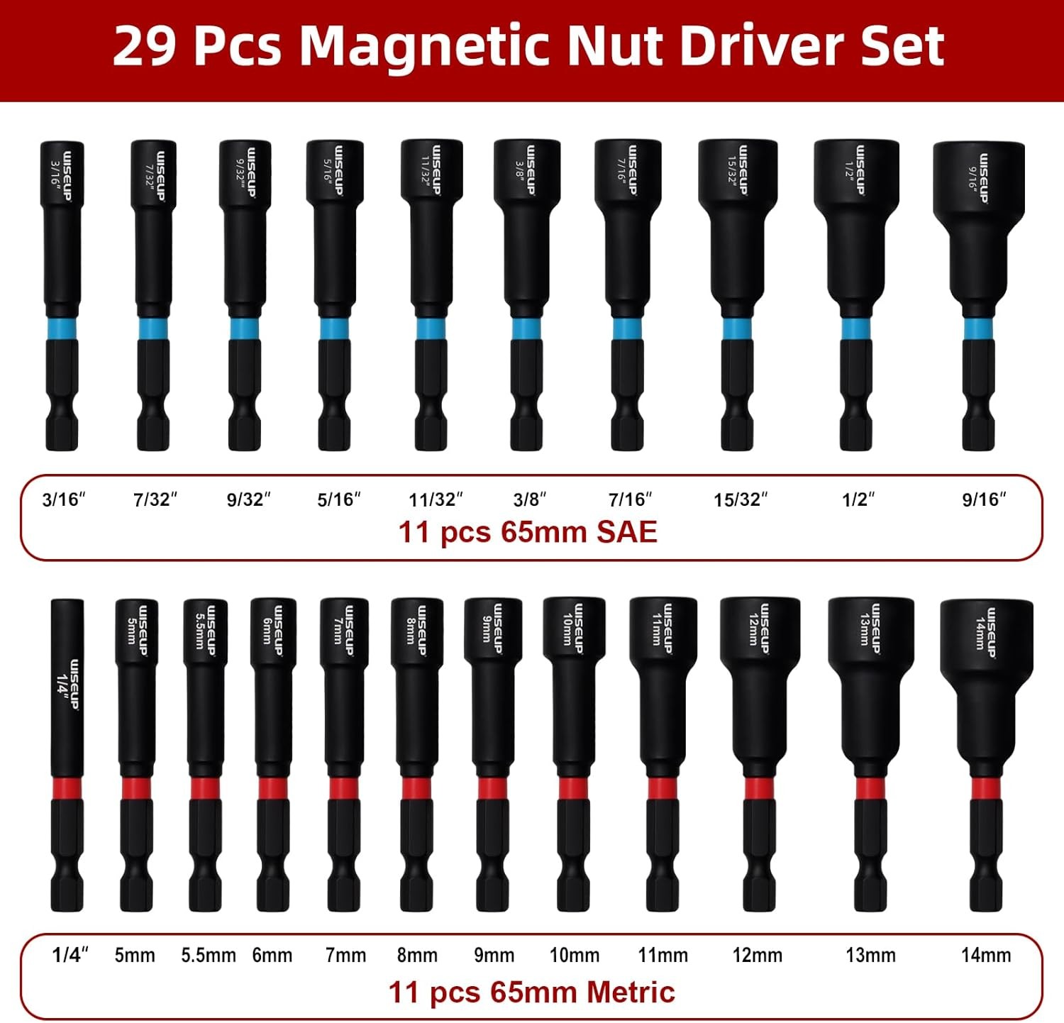 29PCS 1/4" Magnetic Nut Driver Set, Cr-V Steel SAE & Metric Power Drivers gallery