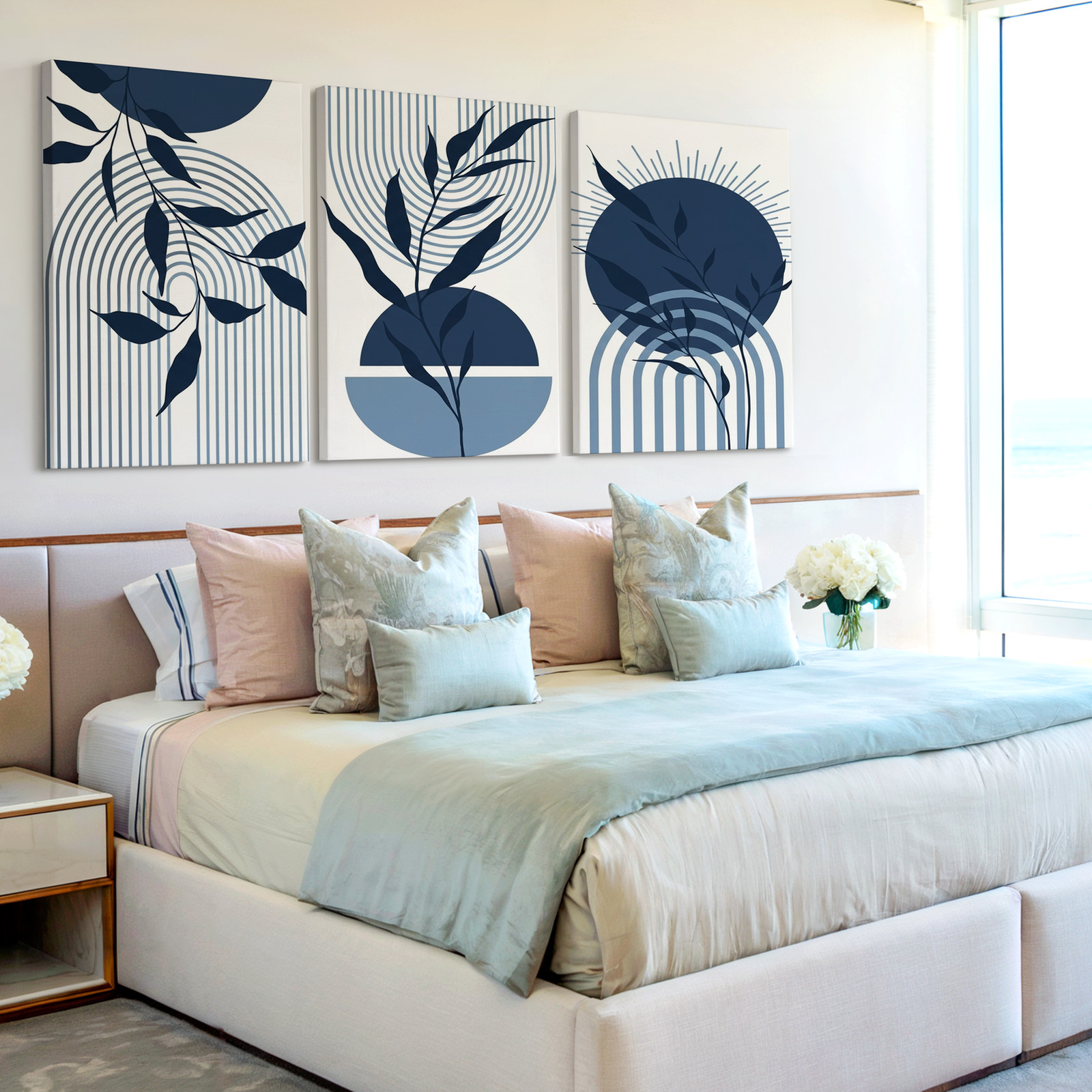 3 Pieces Modern Abstract Botanical Large Wall Art Set for Bedroom Set Of 3 gallery