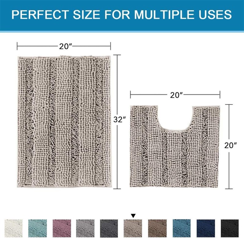 Extra Thick Chenille Bath Mat Set Non Skid Striped Bathroom Rugs Soft Absorbent gallery