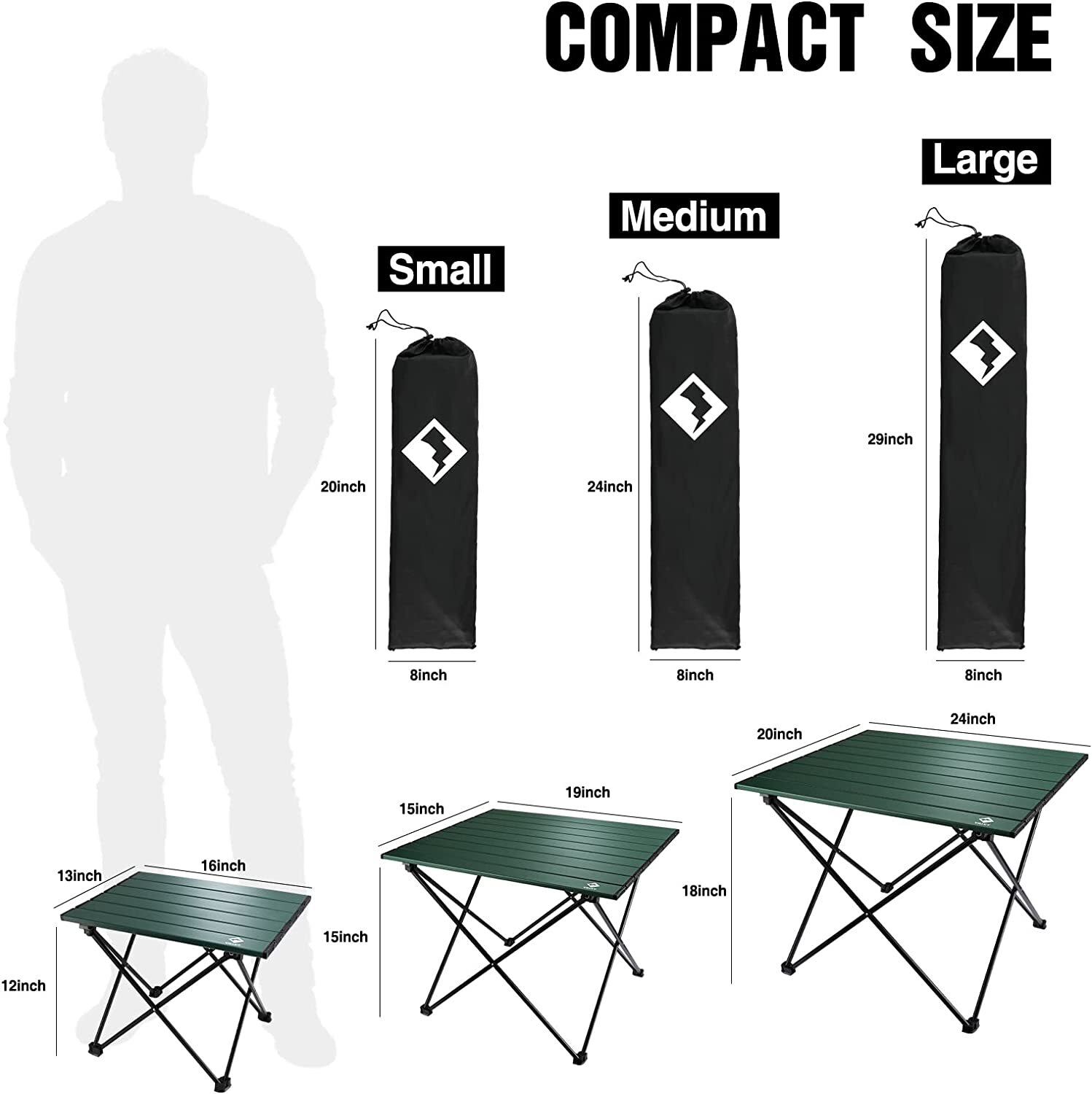 VILLEY Camping Side Table Aluminum Folding Beach Table 16''/19''/24'' with Bag gallery