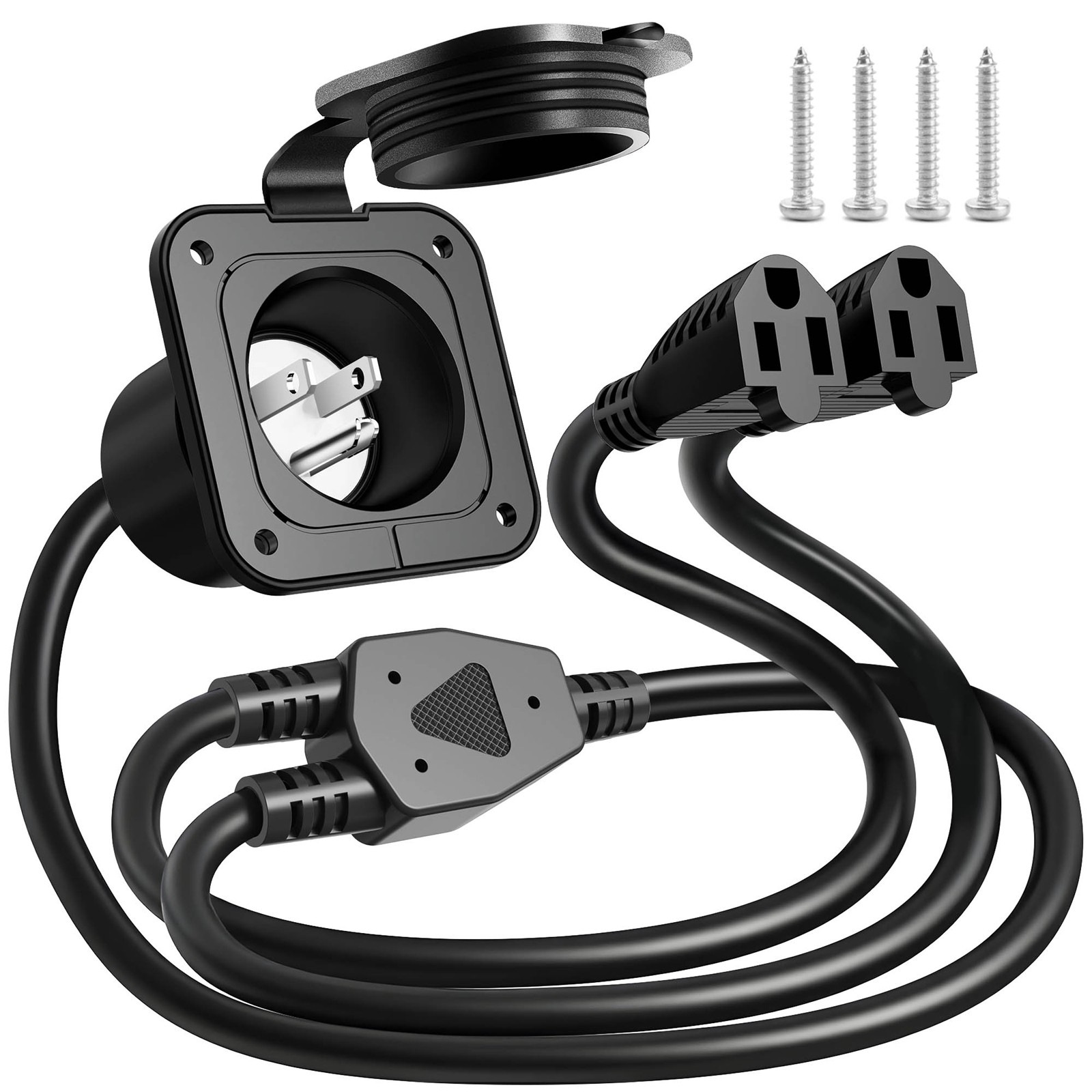 15A AC Port Plug Shore Power Inlet Dual 18" Extension Cord Y Splitter Cable 125v gallery