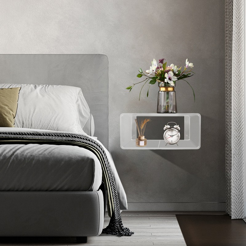 Wall-Mounted Bedside Table Acrylic Floating Nightstand No Assembly Required gallery