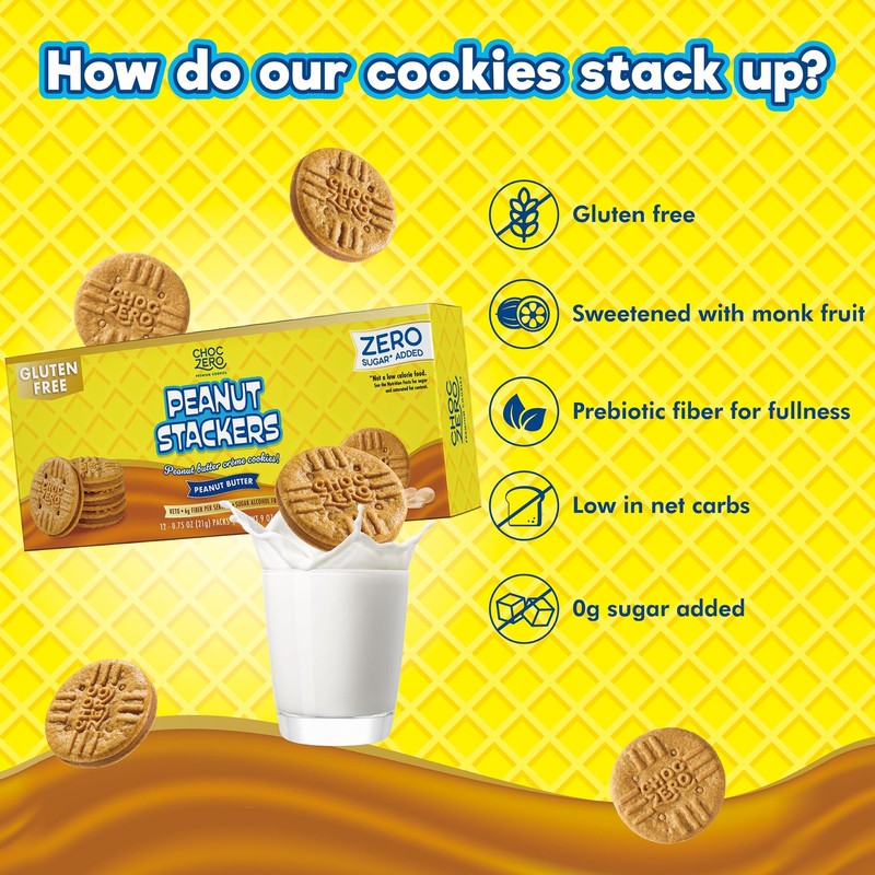 ChocZero Peanut Stackers Sandwich Cookies Gluten Free, 24 Cookies, 9 oz gallery