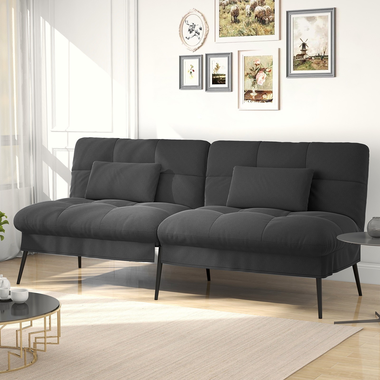 COMHOMA Convertible Futon Sofa Bed 5Gear Backrest Steel Legs Space-Saving, Black gallery