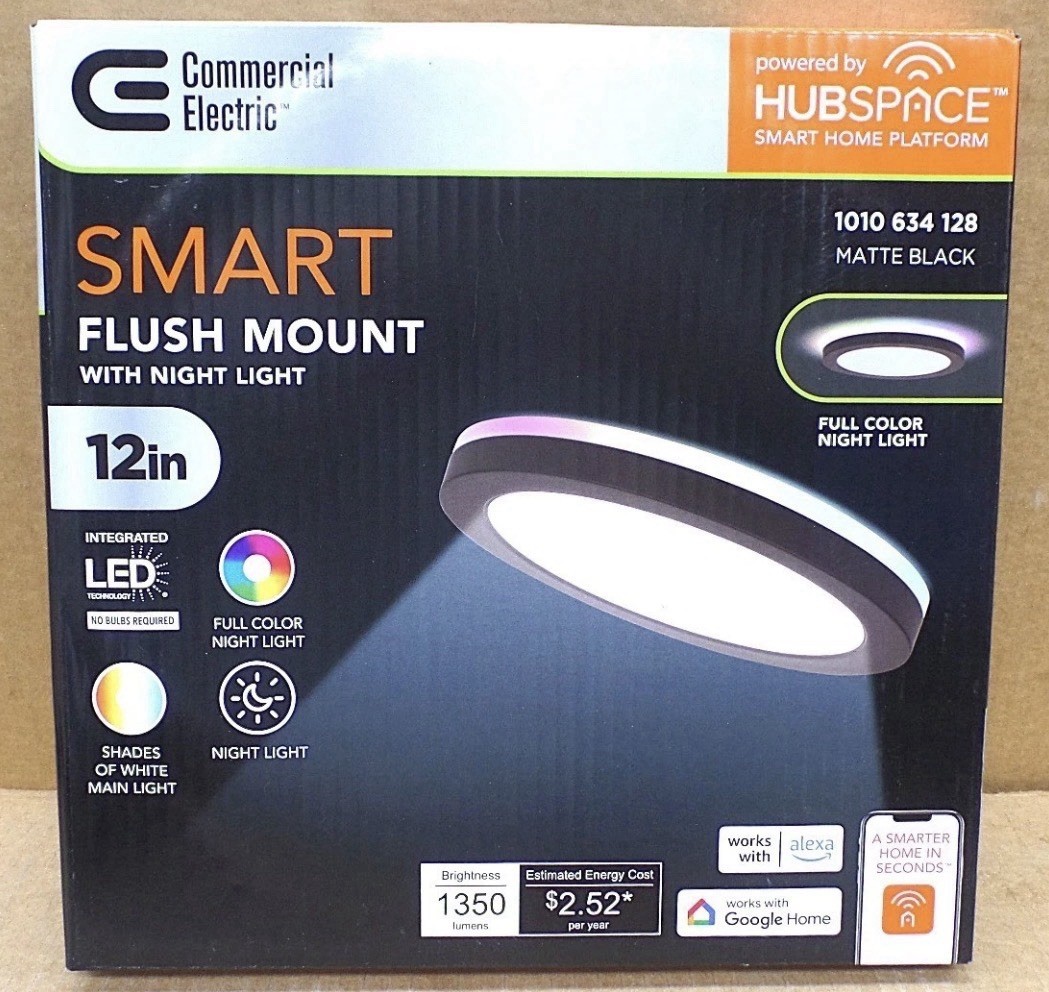 COMMERCIAL ELECTRIC 12" HUBSPACE SMART CCT RGB SELECTABLE LED FLUSH MOUNT BLACK gallery