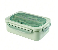 1pc Leak-Proof Square Lunch Box w/ Utensils – Microwave Safe Work Meal – NEW