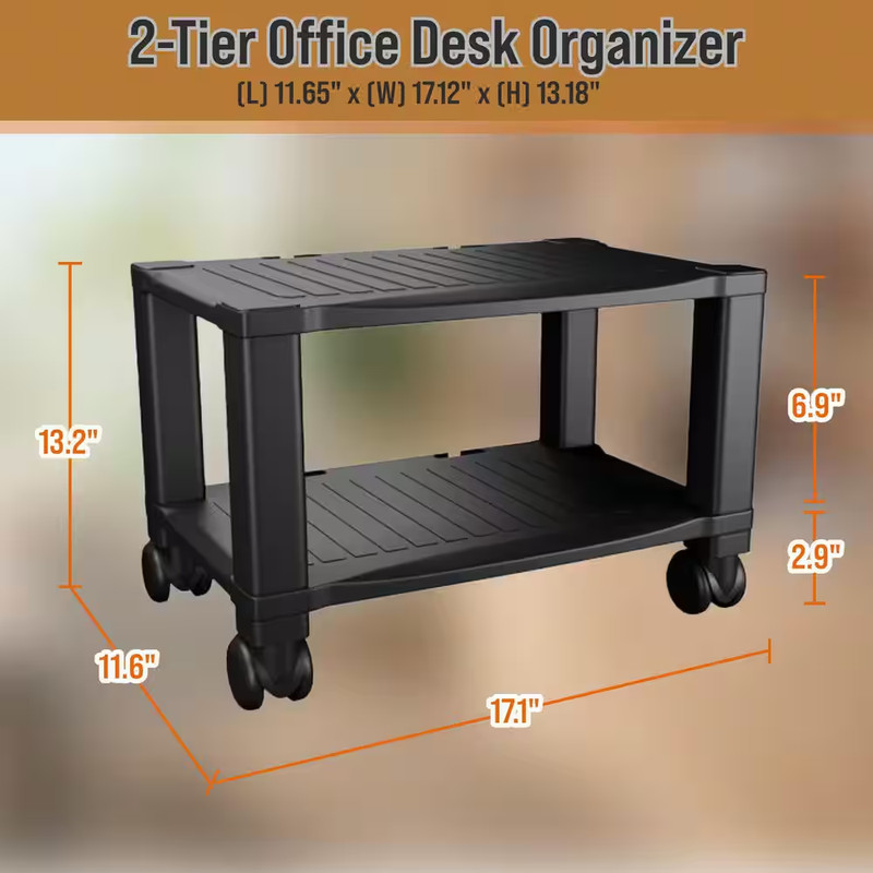 2 Tier Printer Stand with Wheels Mobile Rolling Cart Small Office Storage gallery