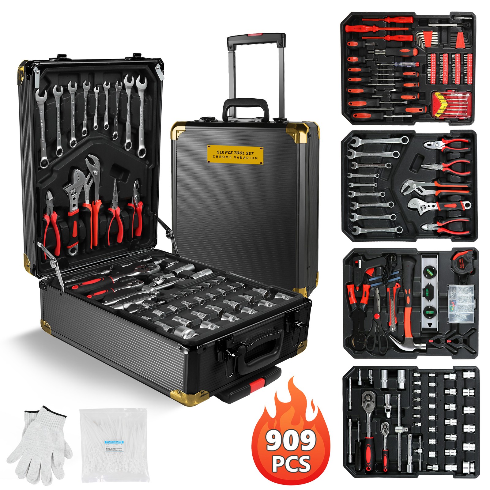 909 PCS Mechanics Tool Set Wrench Socket kit Ratchet Metric Set With Box gallery
