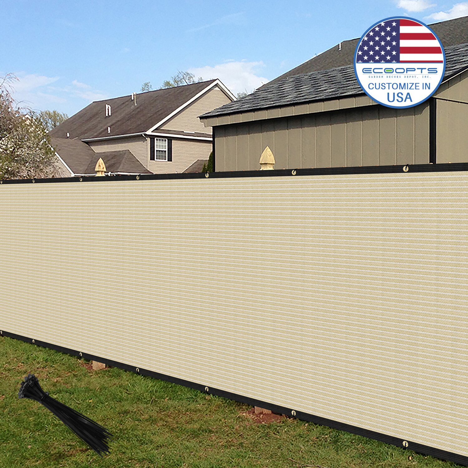 9ft Beige Privacy Fence Screen Heavy Duty 180GSM Mesh Net Cover Custom Length gallery
