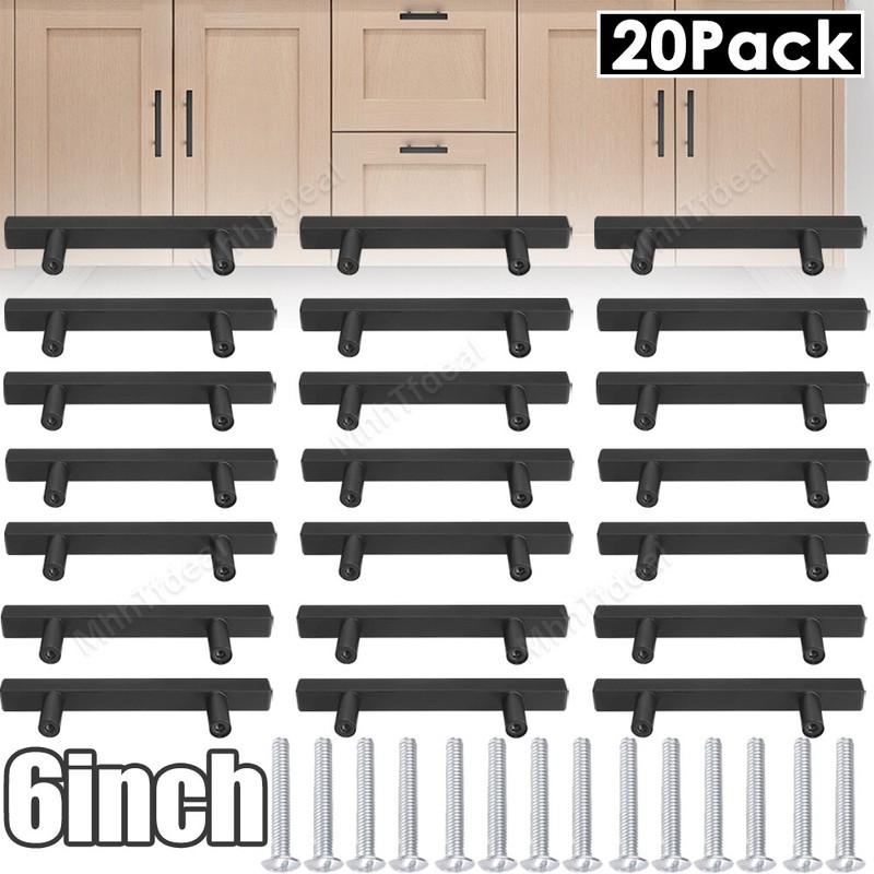 20 Pack 6'' Square Cabinet Pulls Matte Black Stainless Steel Kitchen Drawer Pull gallery