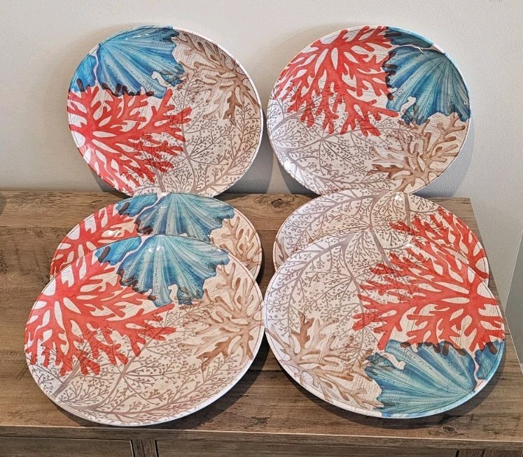 Coastal Beach Dinnerware 6 Place Setting 18 Pc Set Plates Bowls Coral Ocean gallery