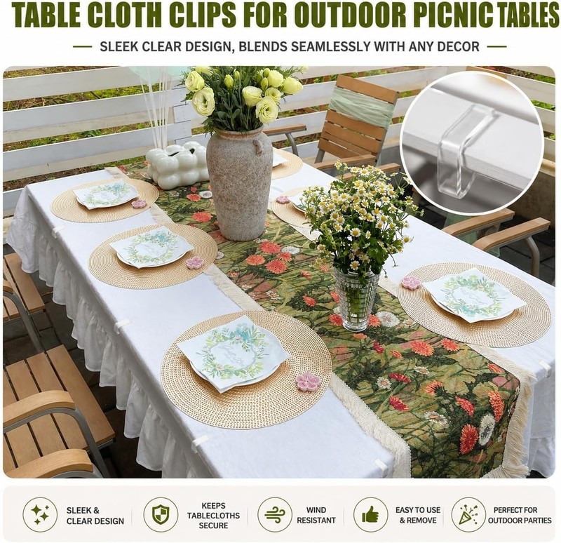 Tablecloth Clips Clear Windproof Plastic Secure Large Table 24 Pack gallery