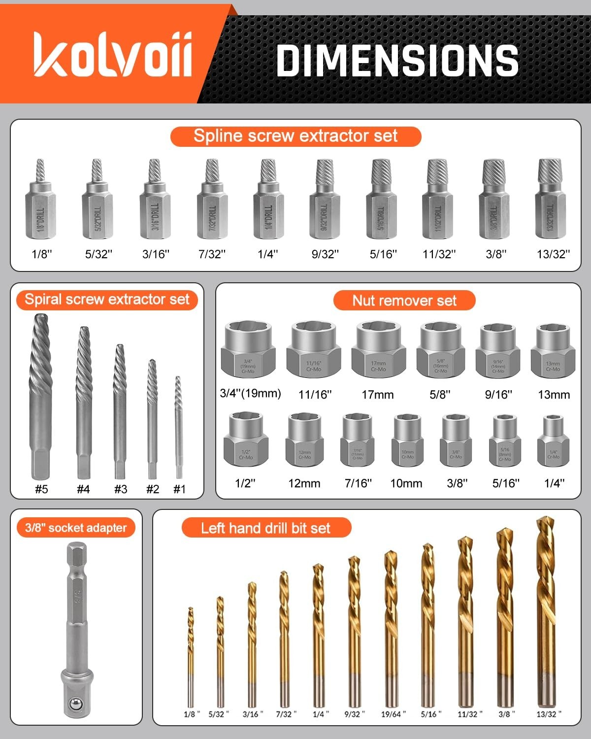 39-Piece Bolt Extractor Kit, Easy Out Screw Extractor Set, Left Hand Drill Bits, gallery