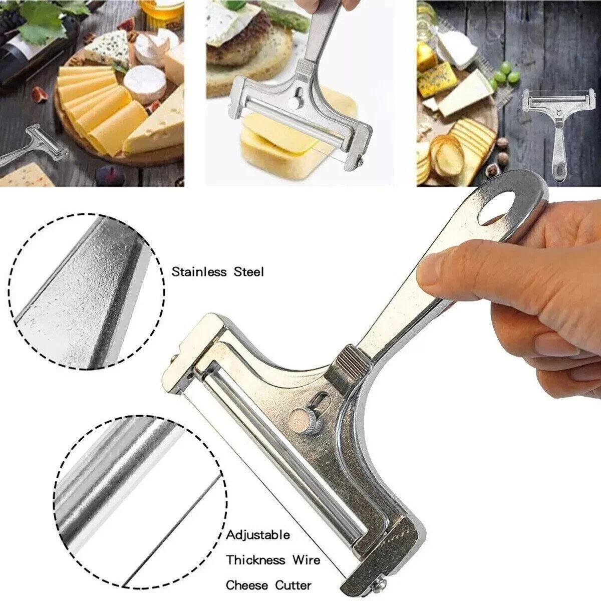 Cooking Hard Cheese Slicer Adjustable Stainless Steel Wire Cutter Kitchen Tool gallery