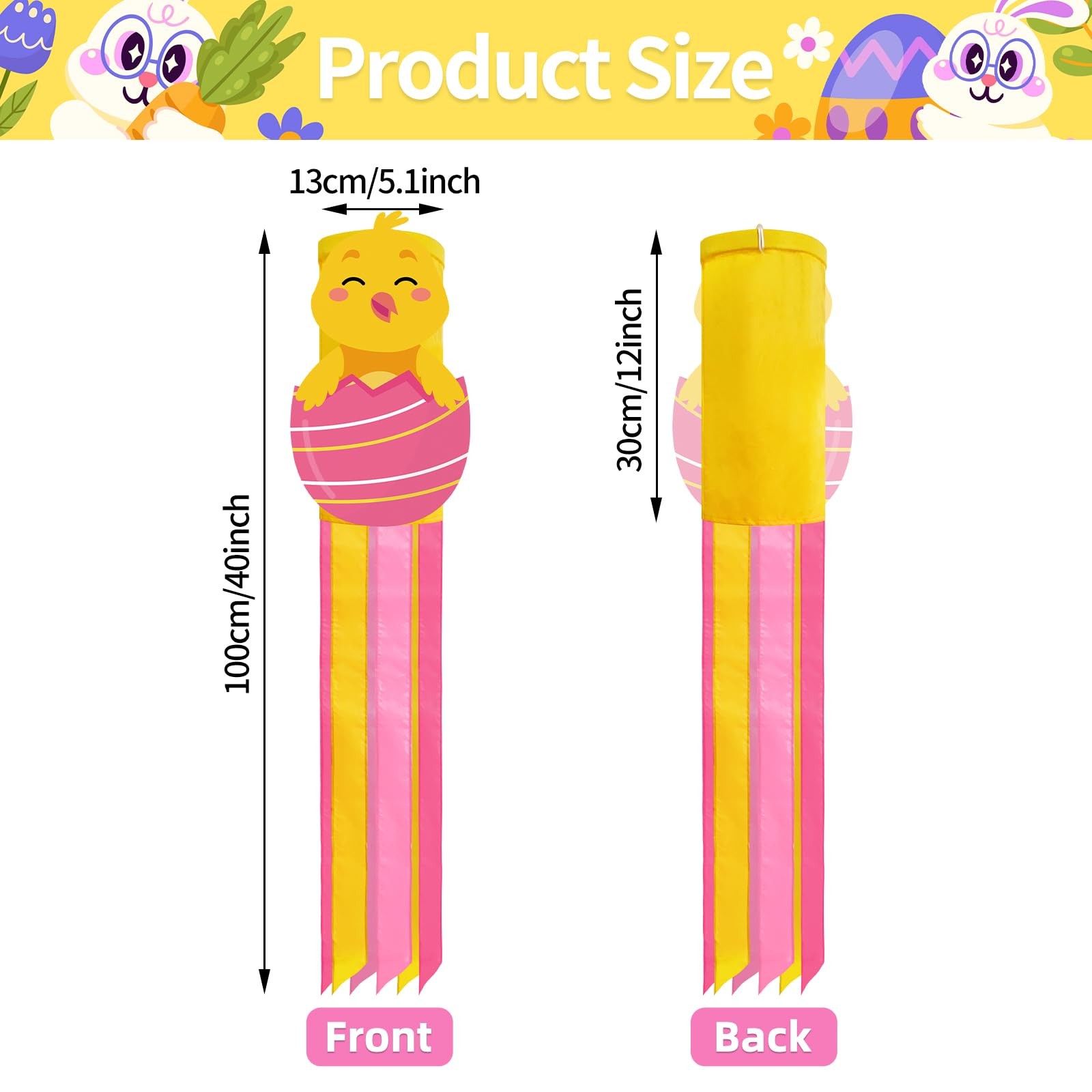 40 Inches Easter Chick Windsock Decorations, Hanging Outdoor Spring Decor with P gallery
