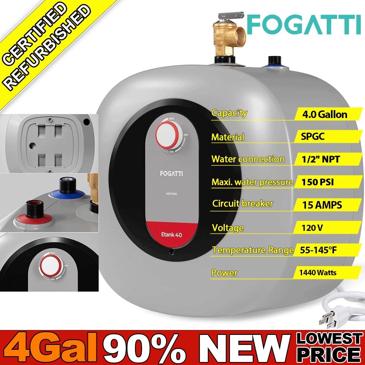 FOGATTI Electric Mini Tank Instant Hot Water Heater for Under Sink RV Camper gallery