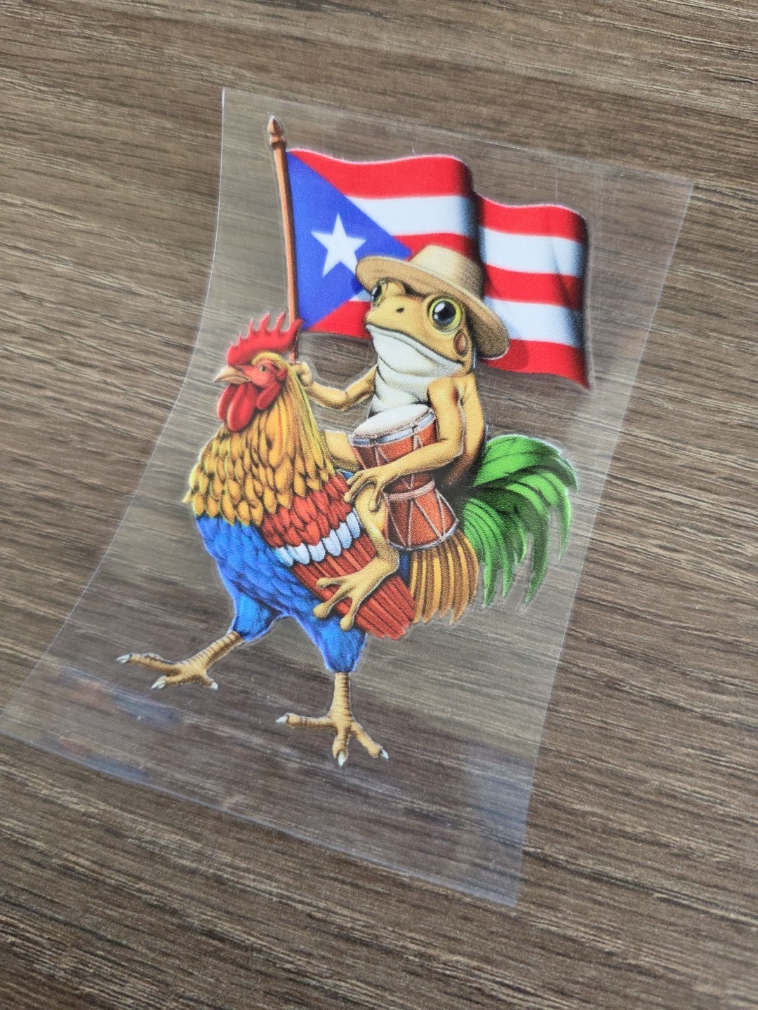 Coqui Riding Rooster | Puerto Rico Flag Decal | UV DTF Made In USA gallery