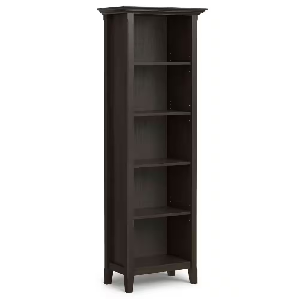 Amherst 70 In. Tall Hickory Brown Solid Wood 5-Shelf Transitional Bookcase with gallery