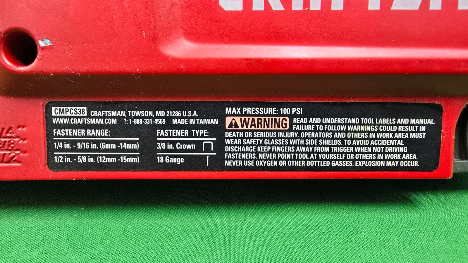 CRAFTSMAN 18 GA 3/8 IN CrownStapler CMPCS38 (E7) gallery