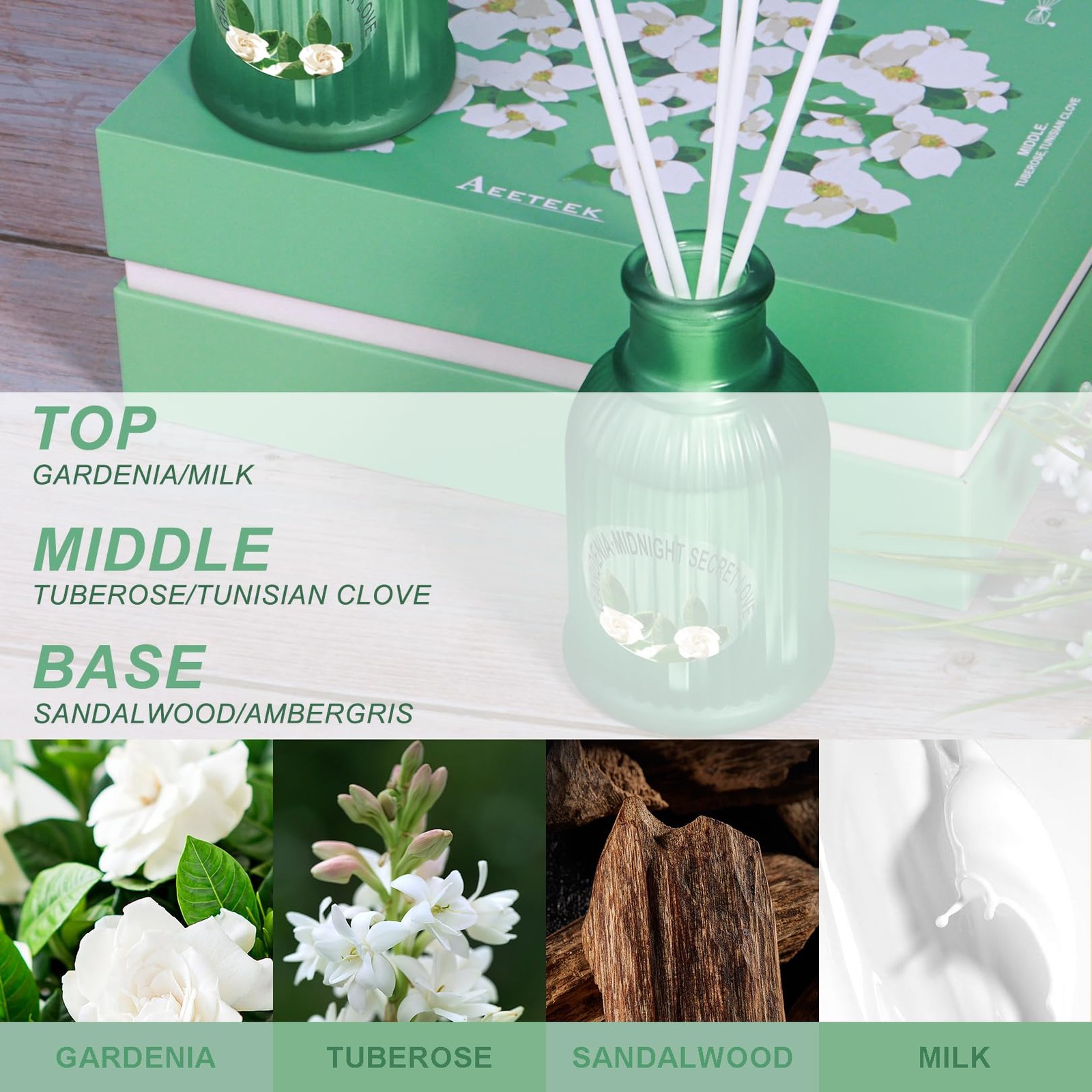 Reed Diffuser Set 200ml Gardenia Tuberose 2 Pack - Aromatherapy Home Fragrance gallery