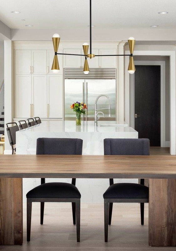 Chandelier 6 Light Black Brass Mid-century Modern Foyer Kitchen Dining Room 34" gallery