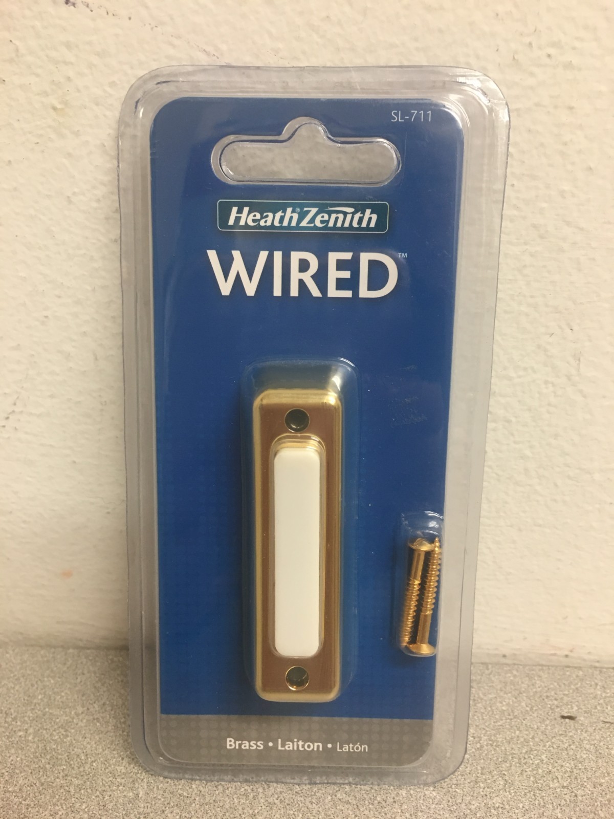 Heath Zenith Polished Brass Plastic Wired Pushbutton Doorbell #SL-711 gallery