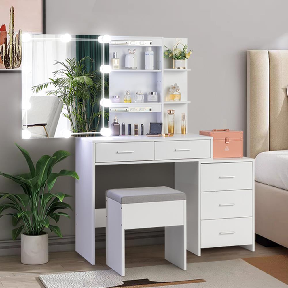 5 Drawers Vanity Desk Set with Large LED Lighted Mirror for Bedroom Makeup Dress gallery