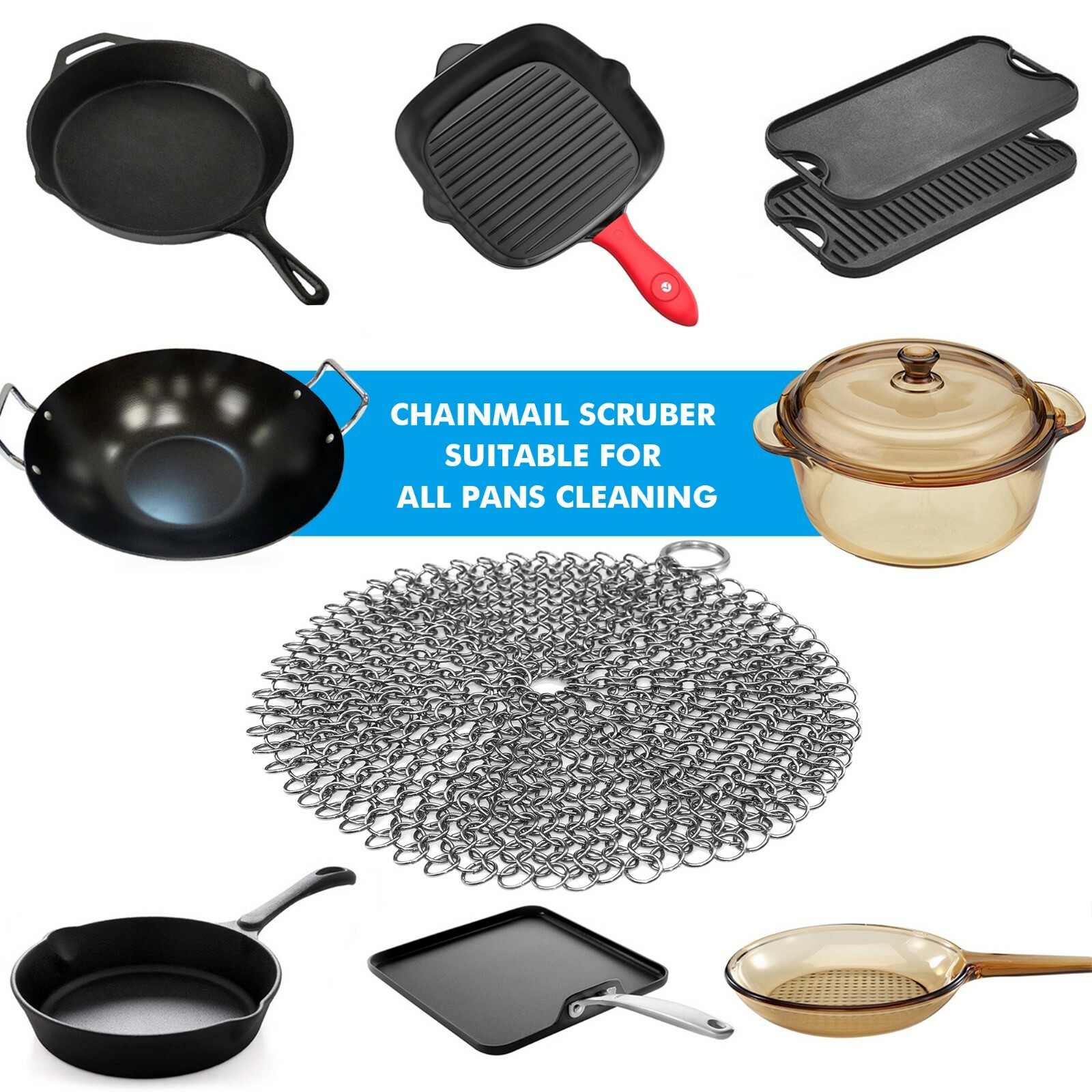 Iron Cast Cleaner Chainmail Scrubber Grill Scraper 316L Stainless Steel 7 inch gallery