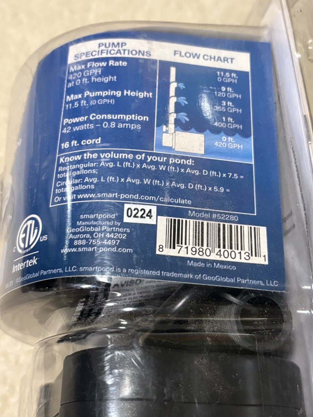 smartpond 420 -GPH Submersible Corded Electric Pond Pump - hts gallery