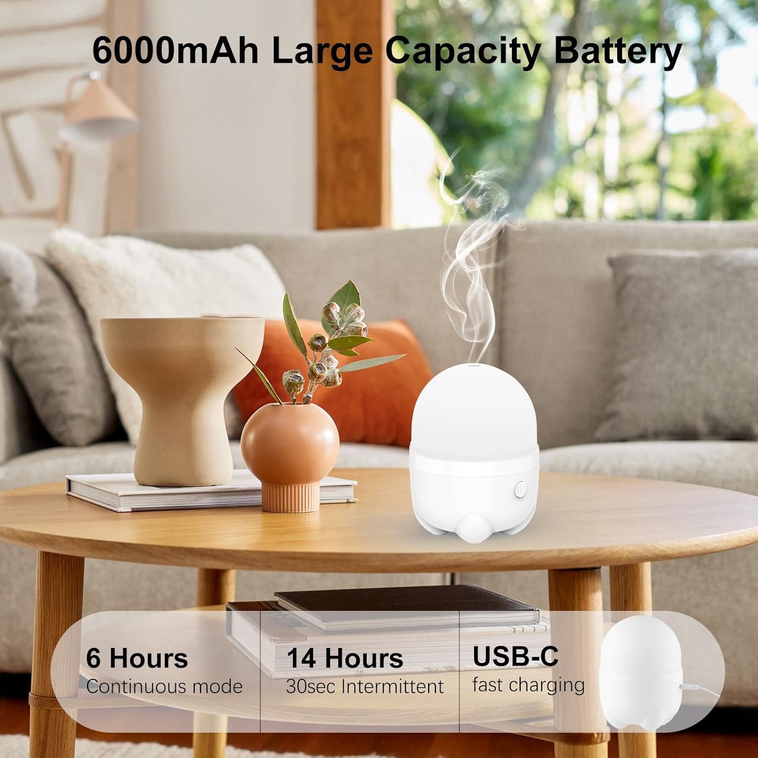 150ML Cordless Essential Oil Diffuser, Rechargeable Battery Powered White gallery