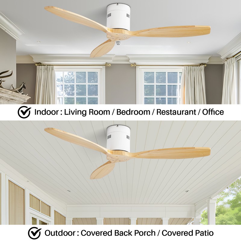 Sofucor White 52-inch Ceiling Fan No Lights & 3 Solid Wood Blades/Remote Control gallery
