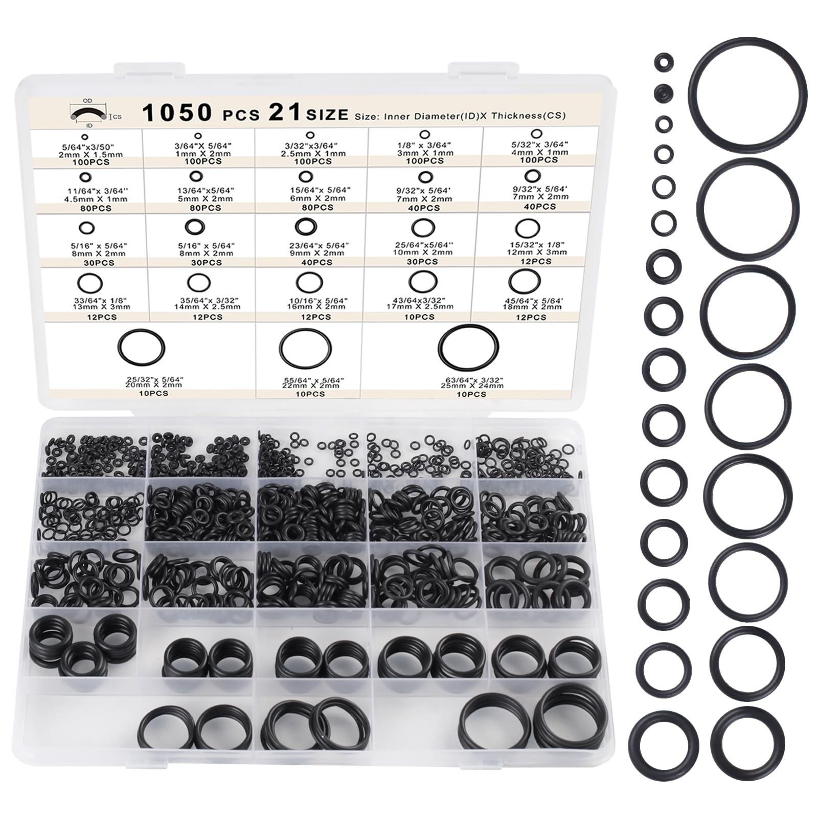 21 Size Rubber O Ring Set,1050 Pcs Black Small O Rings Assortment Kits,Assort... gallery
