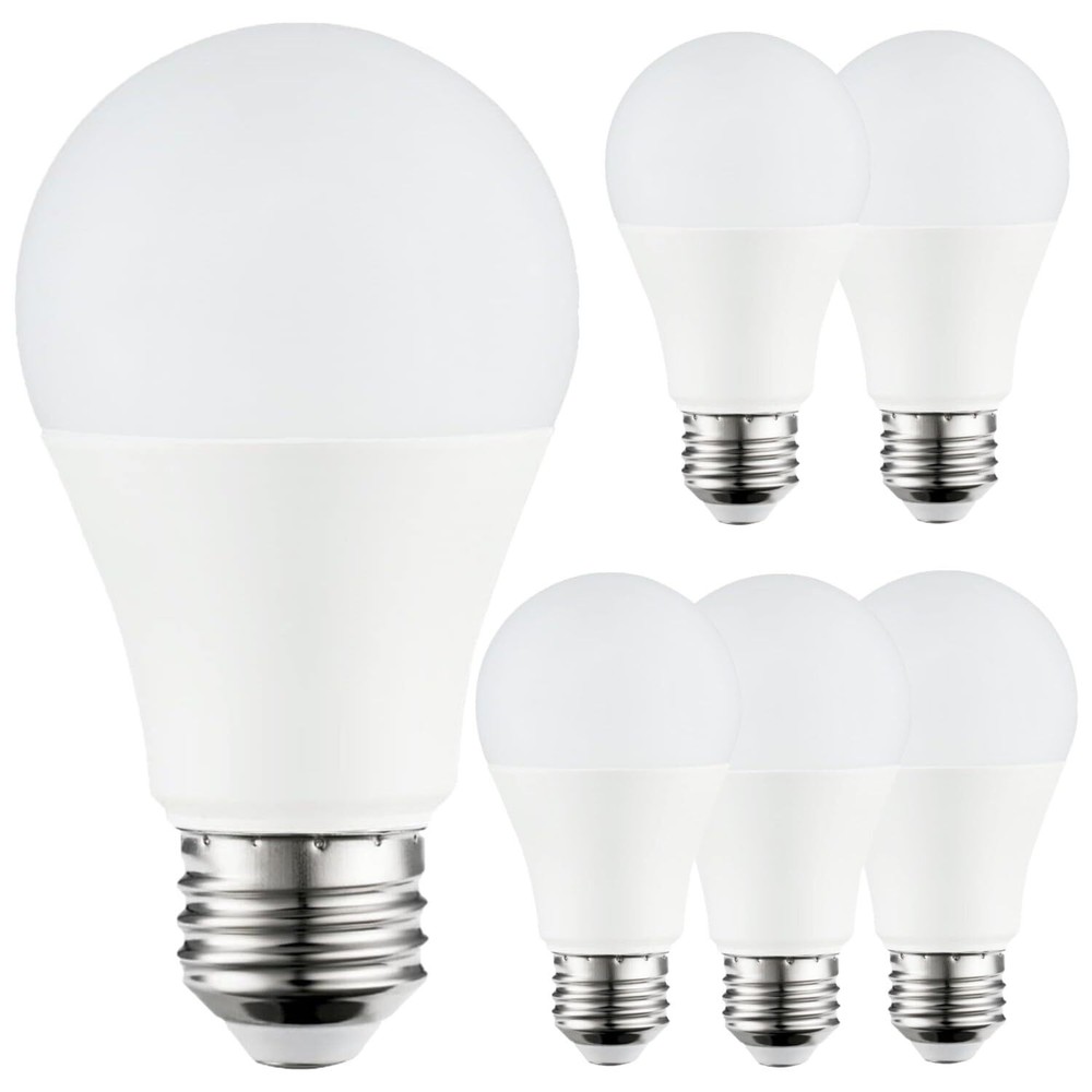 6Pack A19 LED Light Bulb, 9W (60W), 100-240 Multi-Volt, 3000K, E26, 810LM