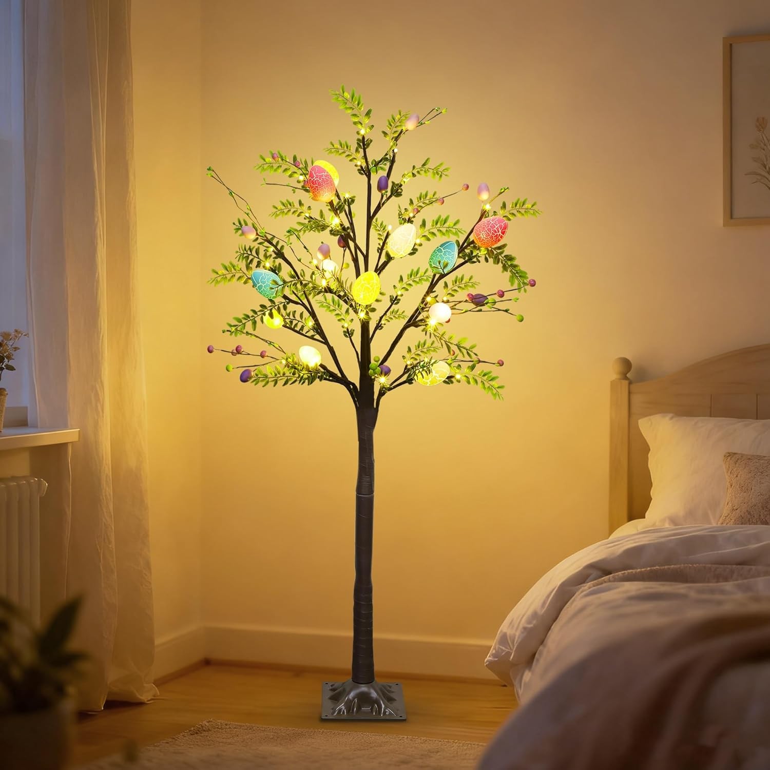 4FT Lighted Easter Tree with Timer, Pre-Lit Artificial Egg Trees with Co gallery