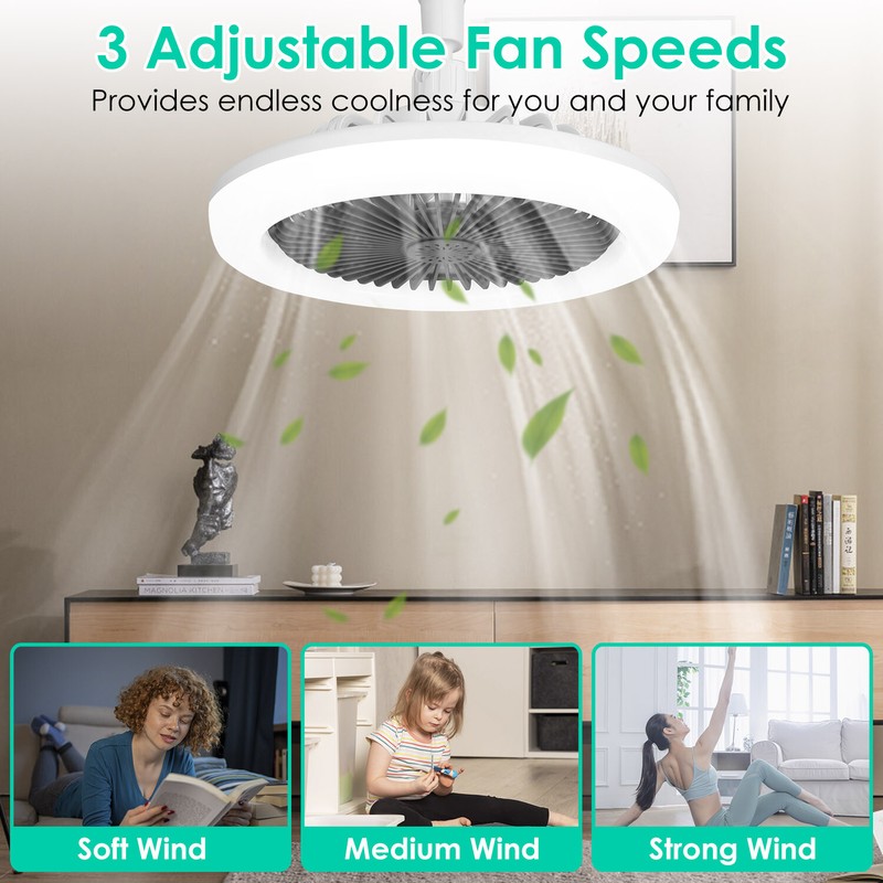 Modern LED Ceiling Fan with Light E27 Adjustable Bedroom Living Room Fan Lamp US gallery